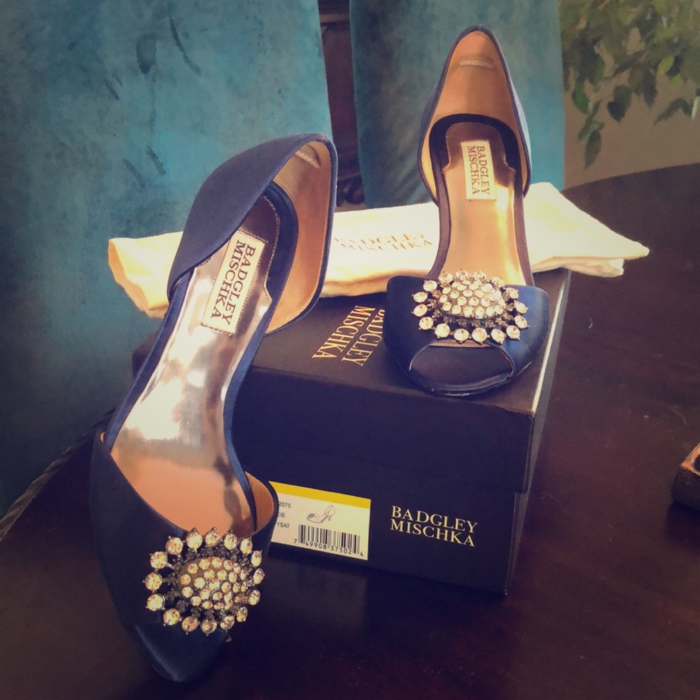 Badgley Mischka Lacie Navy Satin Heels